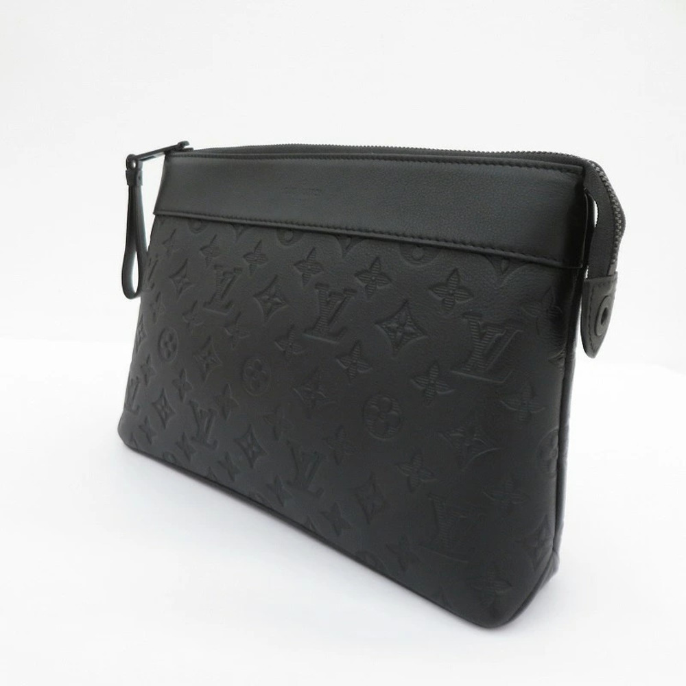 LOUIS VUITTON Monogram Shadow Black Pochette Voyage Souple Clutch Bag Black